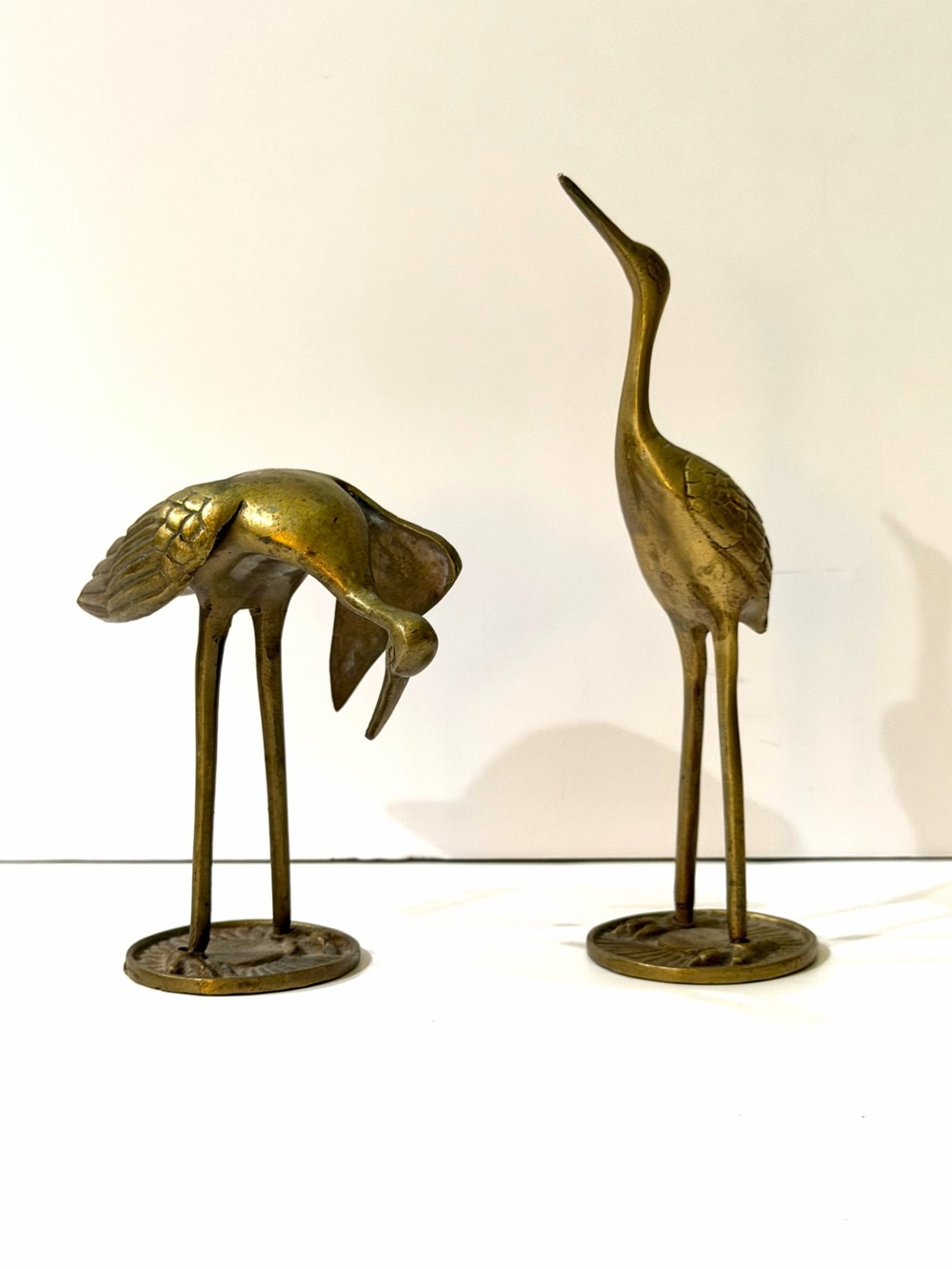 Vintage Solid Brass Set of 2 Cranes